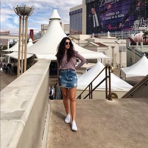 Distressed Denim Skirt